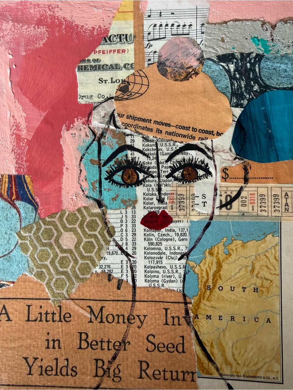 Mixed Media Collage Portrait Art - Multicolor